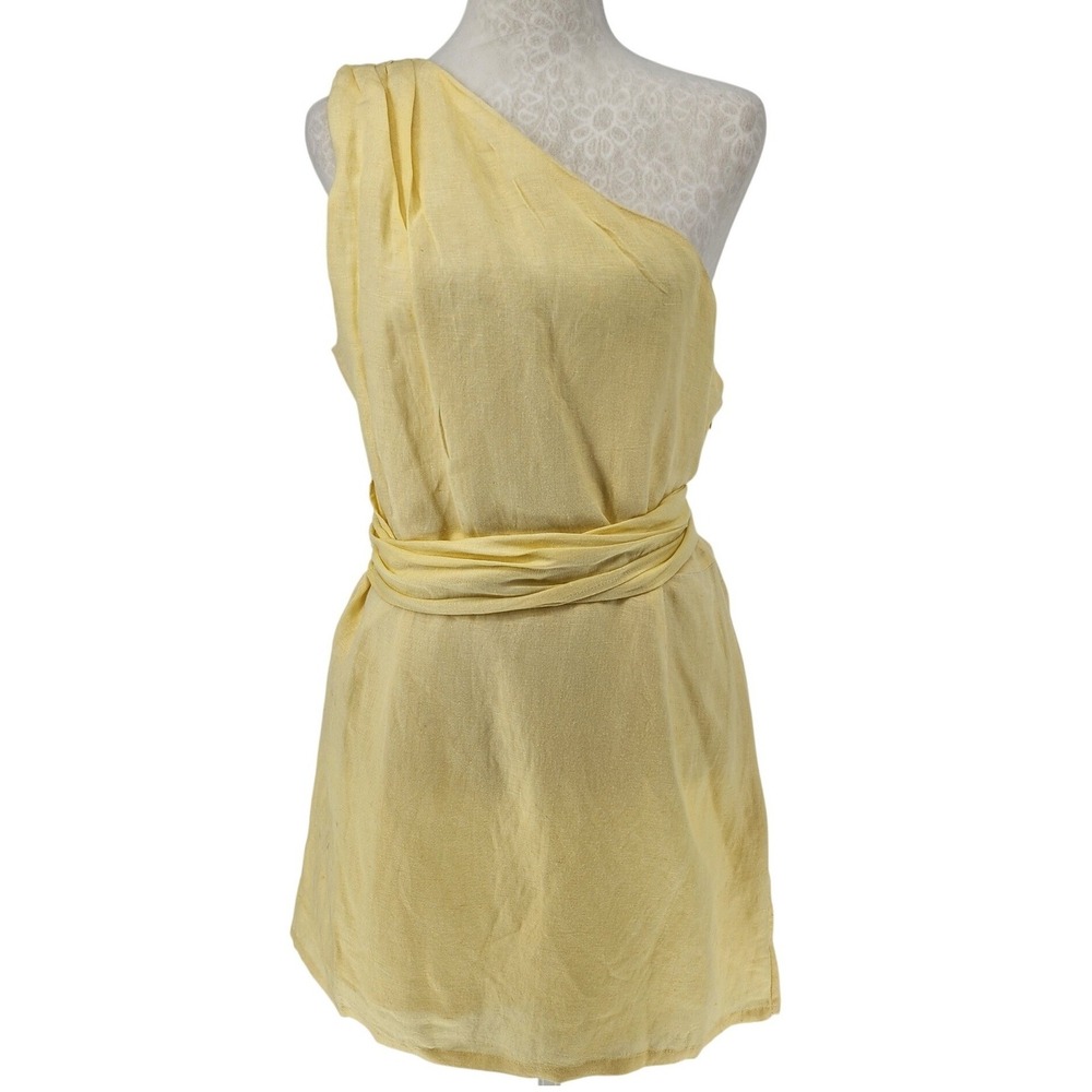 French Connection Cornsilk Yellow One Shoulder Cotton Mini Dress NWT Size 12